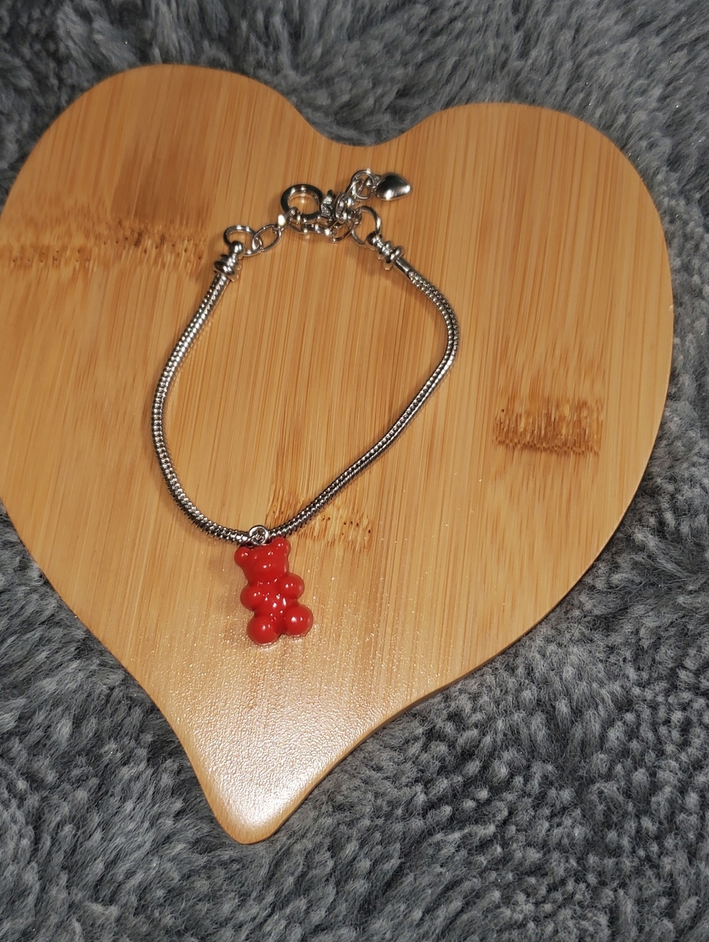 Silver Snake Chain Bracelet with Red Gummy Bear Charm